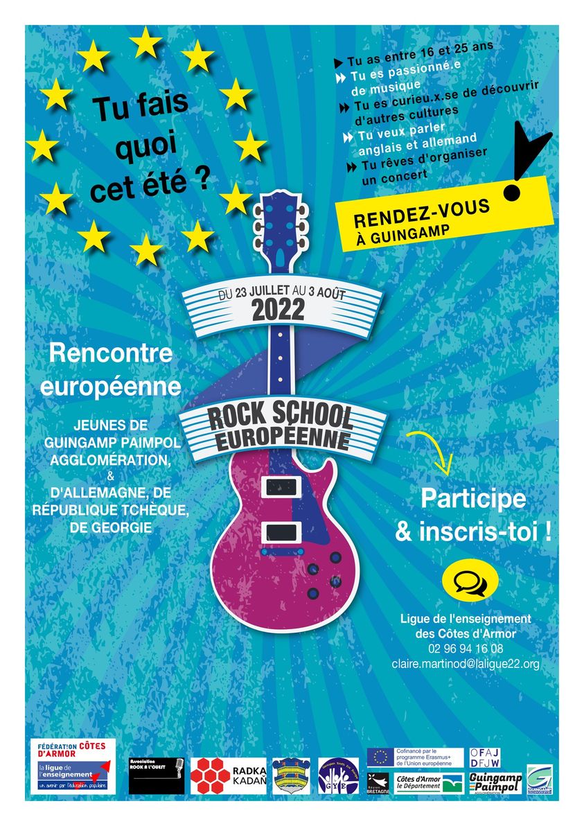 Rock School : échange de jeunes Erasmus +franco-allemand-tchèque-géorgien du 23 juillet au 3 août à Guingamp