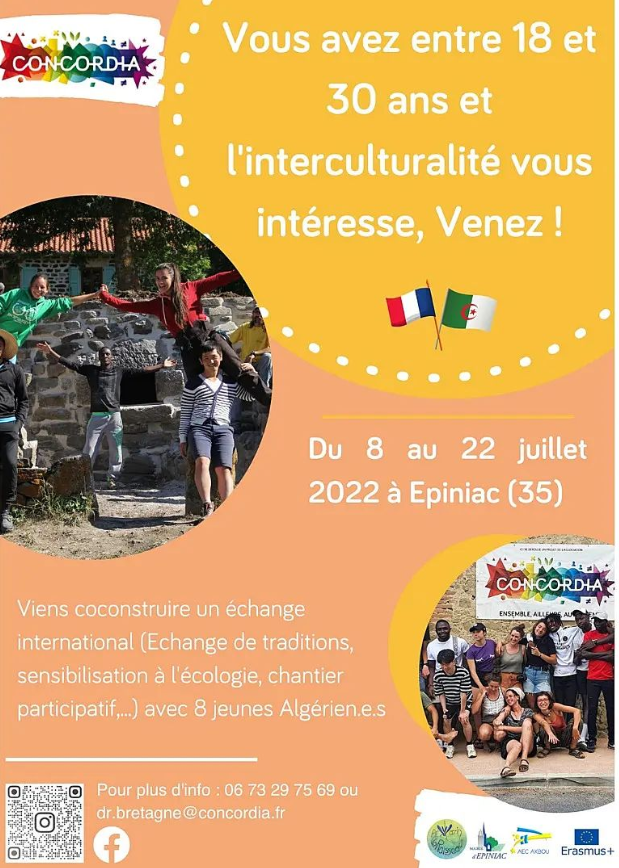 Echange Erasmus + franco-algérien pour les 18-30 ans du 8 au 22 juillet à Epiniac